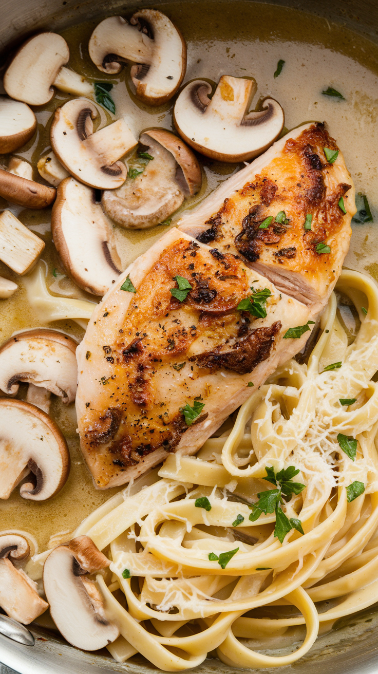 Creamy Chicken & Mushroom Fettuccine Recipe