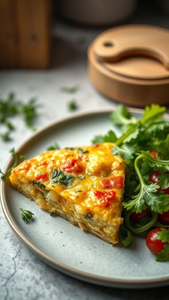Savory Potato and Cheese Frittata served with salad