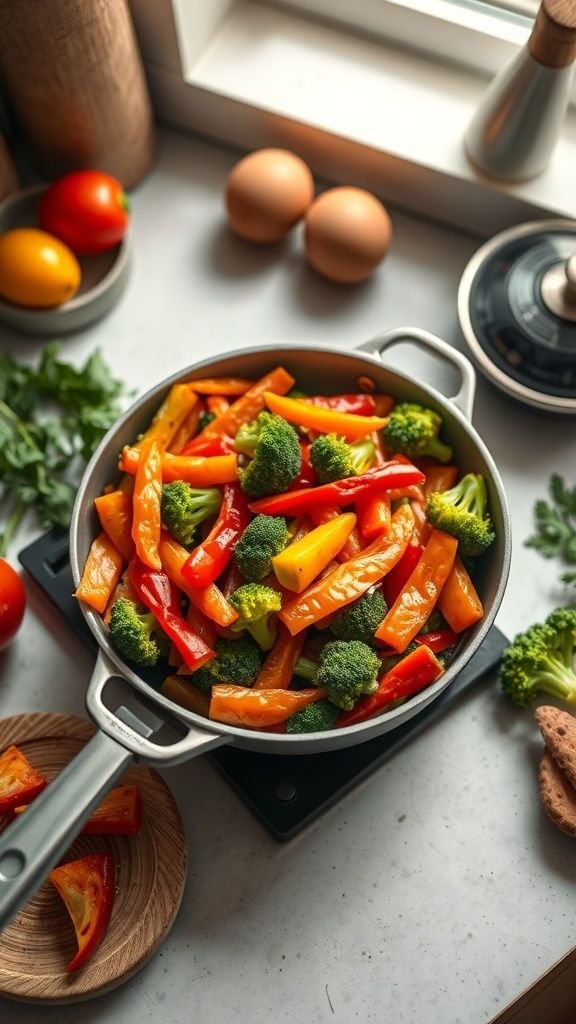 Colorful vegetable stir-fry with broccoli and bell peppers